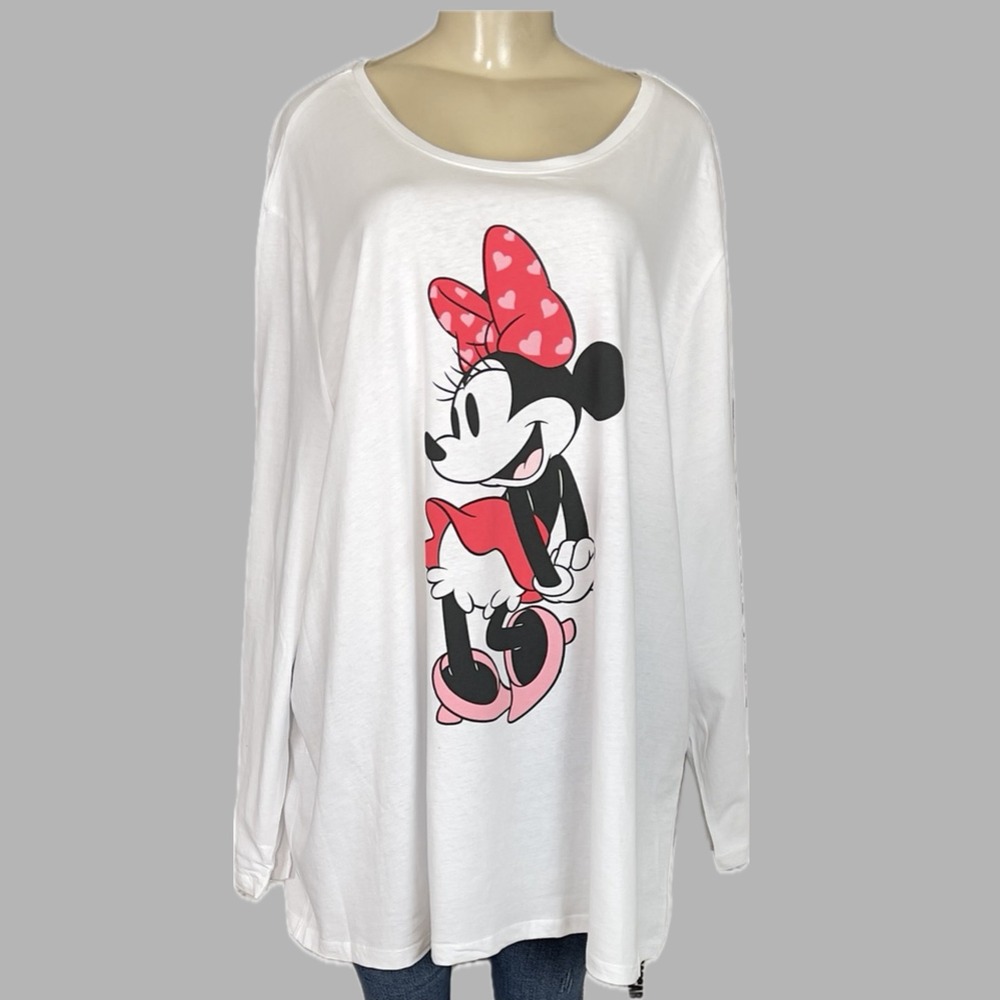 Disney 3X White 100% Cotton Retro Minnie Mouse Standing Graphic Long Sleeve Tee